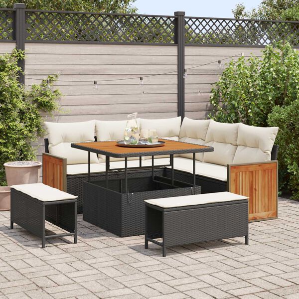 vidaXL Garten-Sofa-Set mit Kissen 8 pcs Schwarz und Creme