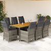 vidaXL 9-tlg. Garten-Bistro-Set mit Kissen Grau Poly Rattan
