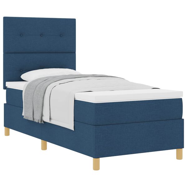 vidaXL Boxspringbett mit Matratze mit Kopfteil Blau 90 x 200 cm Stoff