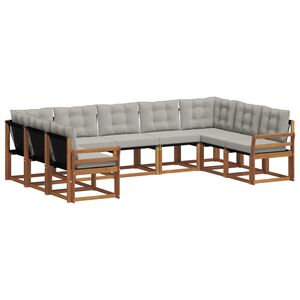 vidaXL Outdoor-Sofagarnitur mit Kissen 9 pcs Nat&uuml;rlich und Hellgrau