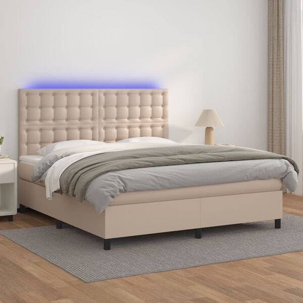 vidaXL Boxspringbett mit Matratze & LED Cappuccino-Braun 160x200cm