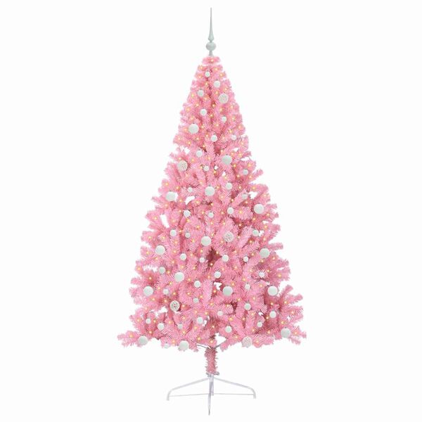 vidaXL K&uuml;nstlicher vorbeleuchteter Weihnachtsbaum Rosa 210 cm PVC