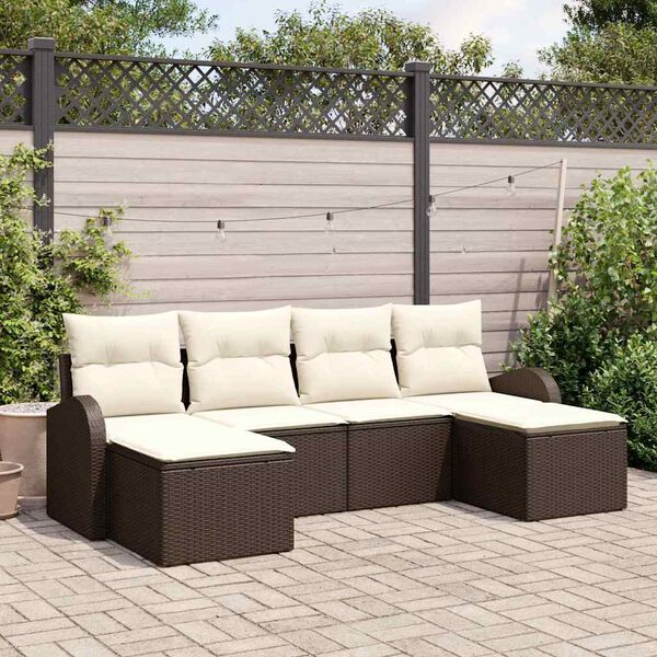 vidaXL Sofa Set mit Kissen 6 pcs Braun und Wei&szlig; Poly-Rattan