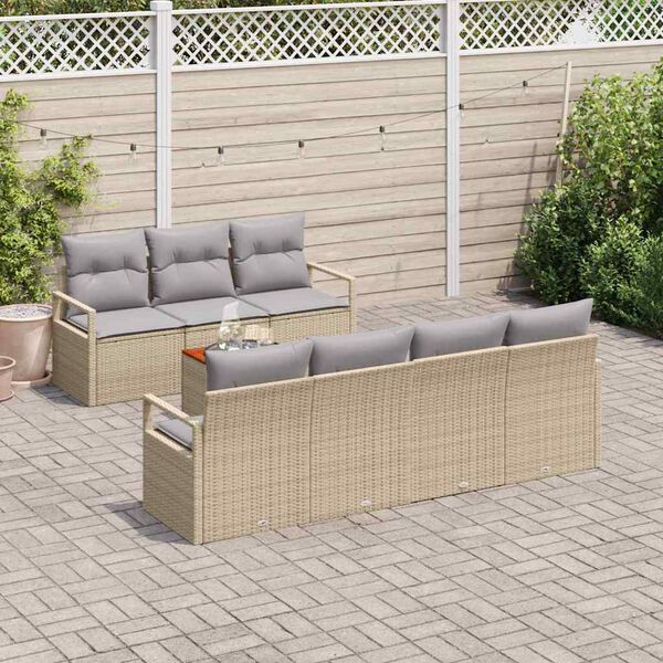 vidaXL Gartensofa-set mit Kissen 8 pcs Beige Poly-Rattan