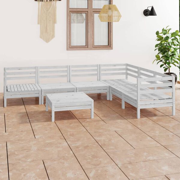 vidaXL 7-tlg. Garten-Lounge-Set Massivholz Kiefer Wei&szlig;