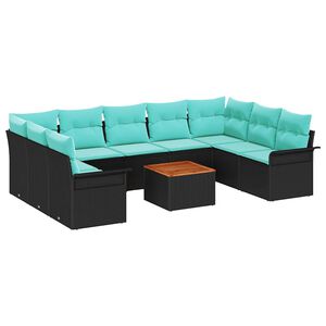 vidaXL Gartensofa-set 10 stk. 9-Sitzer Schwarz und T&uuml;rkis Poly-Rattan