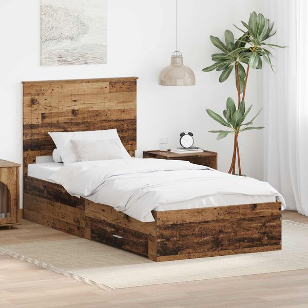 vidaXL Bettrahmen mit Kopfteil Altholz 90 x 200 cm Holzwerkstoff