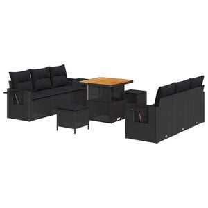 vidaXL Gartensofa-set mit Kissen 9 pcs Schwarz Poly-Rattan