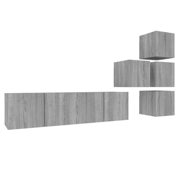 vidaXL 6-tlg. TV-Schrank-Set Grau Sonoma Holzwerkstoff