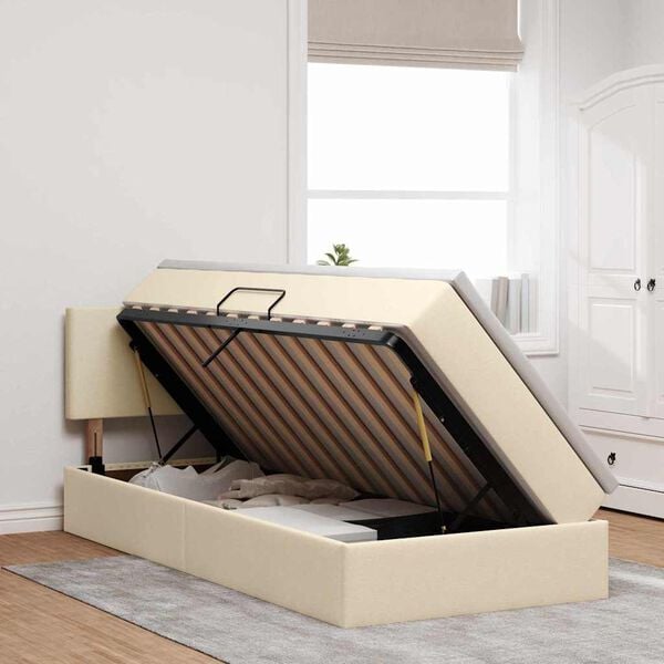 vidaXL Bett mit Stauraum und LED mit Matratze Creme 100 x 200 cm Stoff