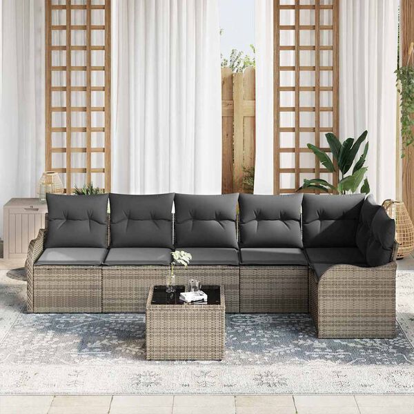 vidaXL Garten-Sofa-Set mit Kissen 7 pcs Schwarz Poly Rattan