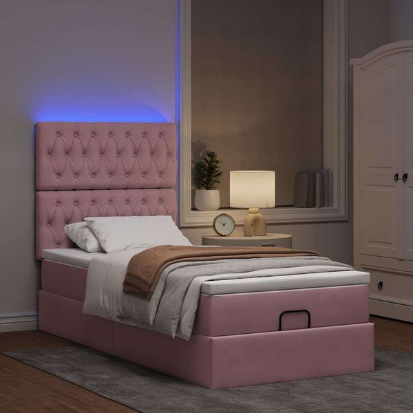 vidaXL Ottoman-Bett mit Matratzen & LEDs Rosa 80x200 cm Samt
