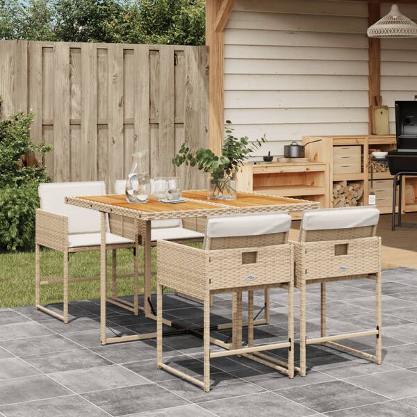 vidaXL 5-tlg. Garten-Essgruppe mit Kissen Beige Poly Rattan