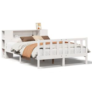 vidaXL Massivholzbett mit Regal ohne Matratze Wei&szlig; 150x200 cm Kiefer