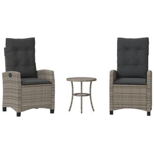 vidaXL 3-tlg. Bistro-Set mit Kissen Grau Poly Rattan