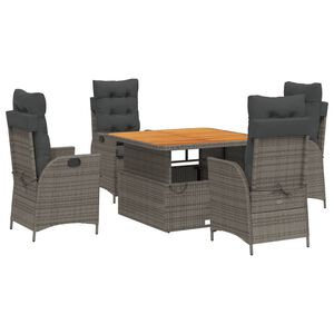 vidaXL 5-tlg. Garten-Essgruppe mit Kissen Grau Poly Rattan