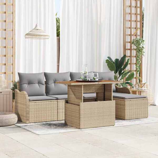 vidaXL Garten-Sofa-Set mit Kissen 6 pcs Beige und Hellgrau
