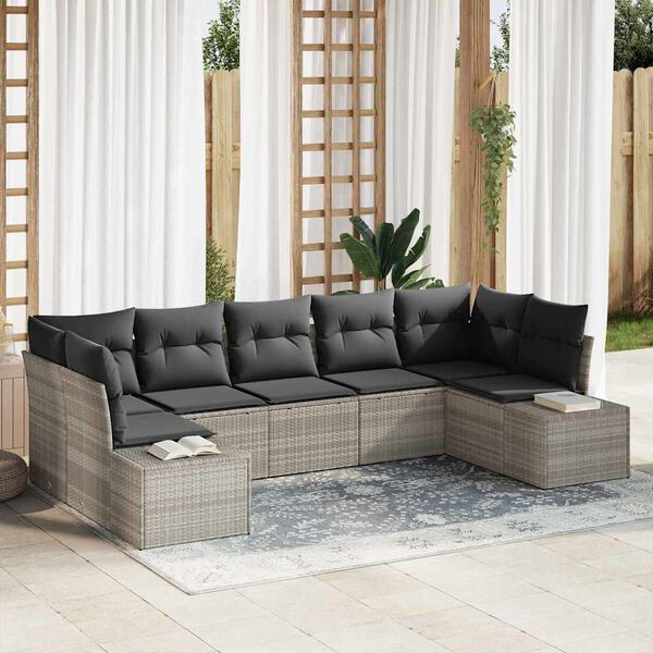 vidaXL Gartensofa-set mit Speicher 7 pcs Hellgrau Poly Rattan