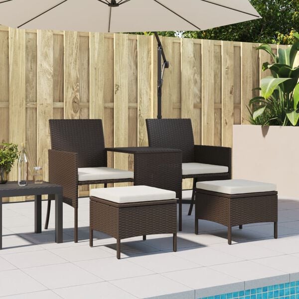 vidaXL 2-Sitzer-Gartensofa mit Tisch & Hocker Poly Rattan Braun