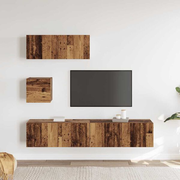vidaXL 4-tlg. TV-Schrank-Set Wandmontage Altholz-Optik Holzwerkstoff