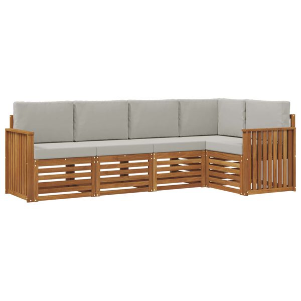 vidaXL Sofagarnituren 5 pcs Nat&uuml;rlich und Hellgrau Massivholz Akazie