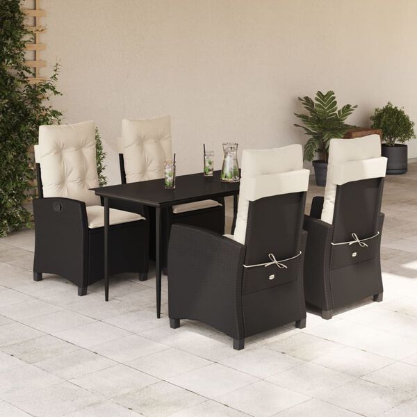 vidaXL 5-tlg. Garten-Essgruppe mit Kissen Schwarz Poly Rattan