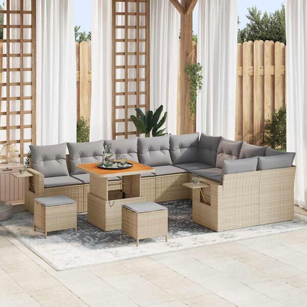 vidaXL Gartensofa-set mit Kissen 12 pcs Beige und Hellgrau Poly-Rattan
