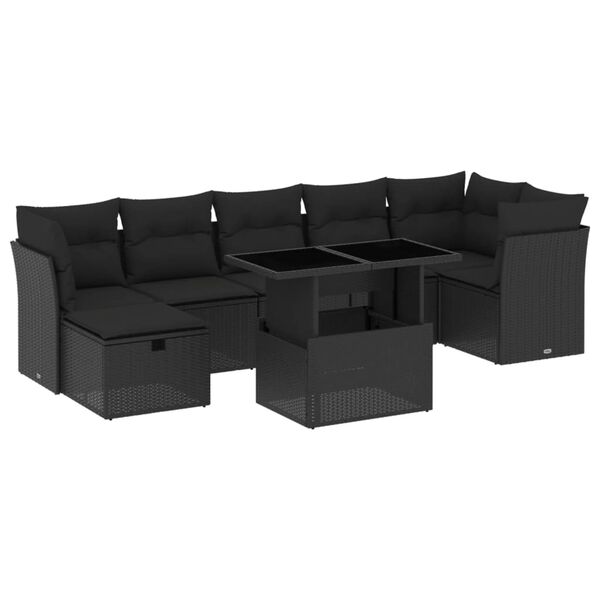 vidaXL 8-tlg. Garten-Sofagarnitur mit Kissen Schwarz Poly Rattan