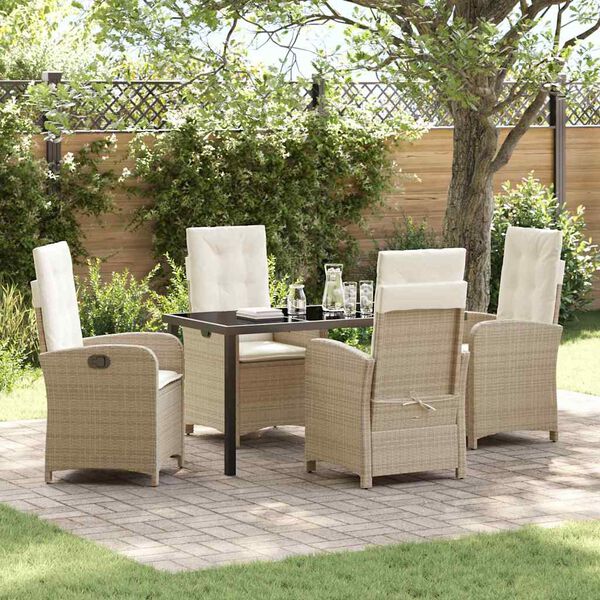 vidaXL Garten Essgruppe mit Kissen 5 pcs Beige Poly-Rattan