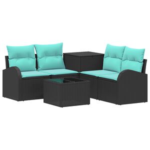 vidaXL Sofa Set 6 stk. Schwarz und Blau Polyrattan und Stahl