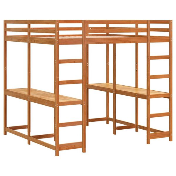 vidaXL Hochbett mit Schreibtisch & Leiter Braun 160x200 cm Kiefernholz
