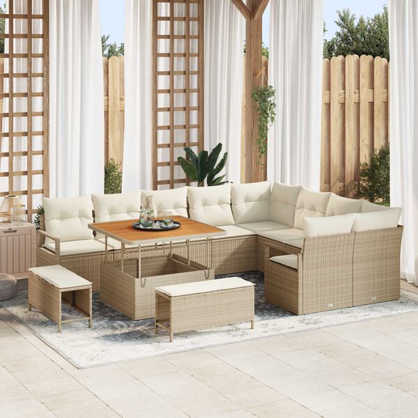 vidaXL Garten-Sofa-Set mit Kissen 12 pcs Beige Poly Rattan