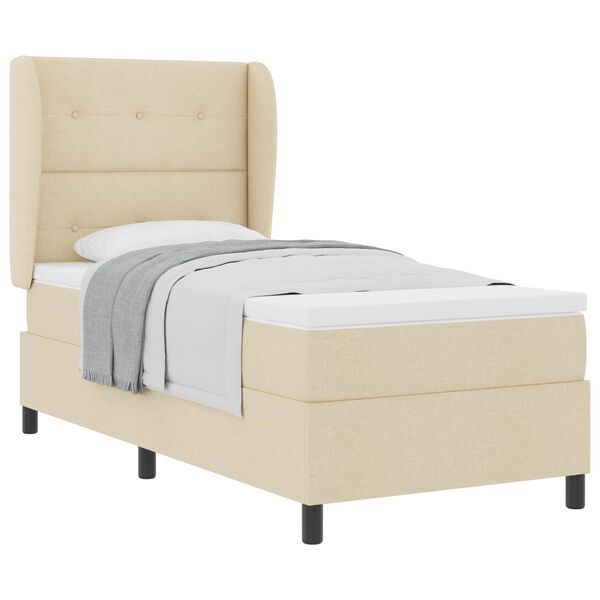 vidaXL Boxspringbett mit Matratze mit Kopfteil Creme 80 x 200 cm Stoff