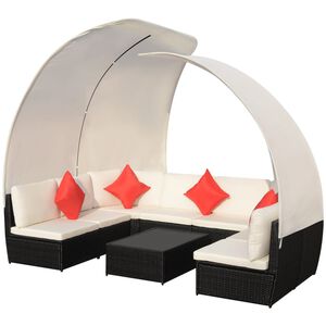 vidaXL 9-tlg. Garten-Lounge-Set mit Sonnend&auml;chern Poly Rattan Schwarz