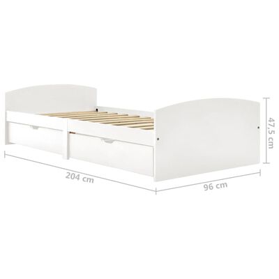 vidaXL Massivholzbett mit 2 Schubladen Weiß Kiefernholz 90x200 cm