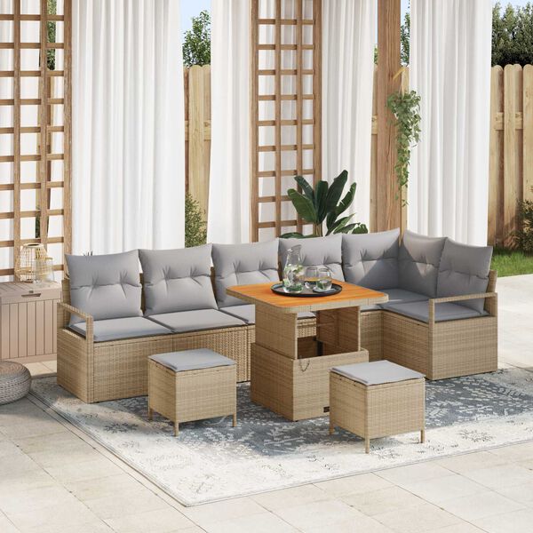 vidaXL Garten-Sofa-Set mit Kissen 9 pcs Beige Poly Rattan