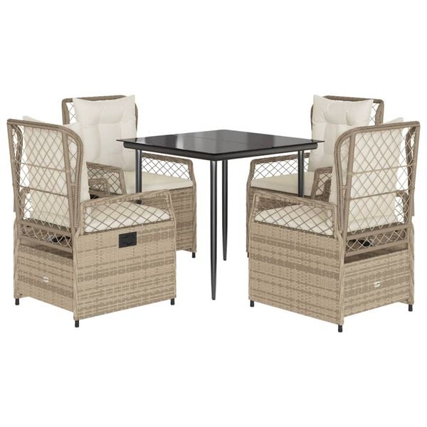 vidaXL 5-tlg. Garten-Essgruppe mit Kissen Beige Poly Rattan