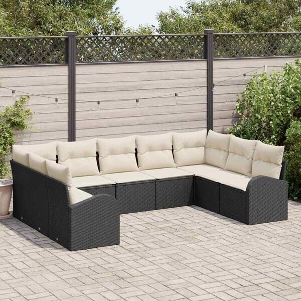 vidaXL Gartensofa-set mit Kissen 9 pcs Schwarz und Wei&szlig; Poly-Rattan