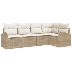 vidaXL Sofa Set mit Kissen 5 pcs Beige und Wei&szlig; Poly-Rattan