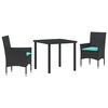 vidaXL Tisch- und Stuhlset mit Kissen 3 pcs Schwarz PE-Rattan