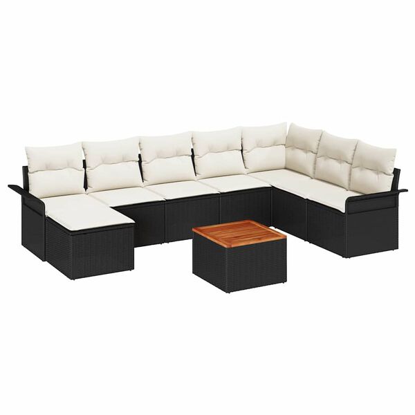 vidaXL Gartensofa-set mit Kissen 9 pcs Schwarz Poly-Rattan