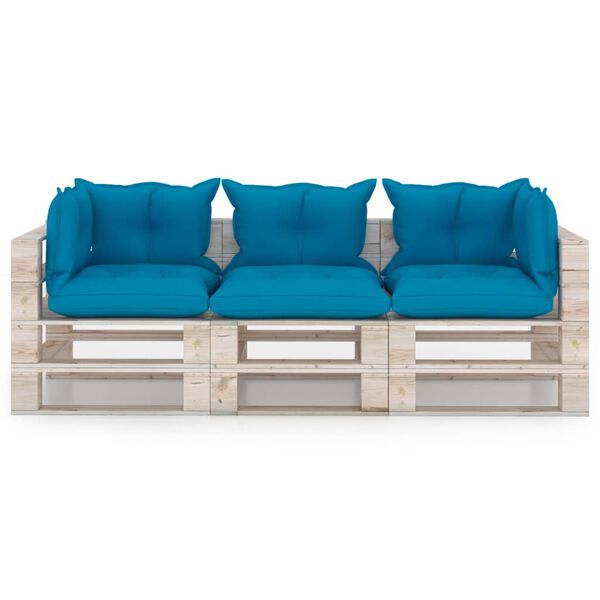 vidaXL Garten-Palettensofa 3-Sitzer mit Kissen Kiefernholz