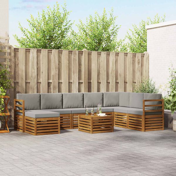 vidaXL Sofagarnituren 9 pcs Nat&uuml;rlich und Hellgrau Massivholz Akazie