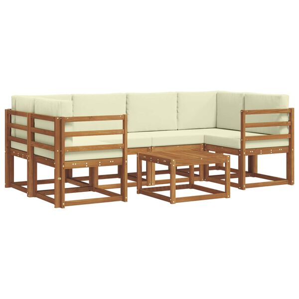 vidaXL Outdoor-Sofagarnitur mit Kissen 7 pcs Natur und Creme