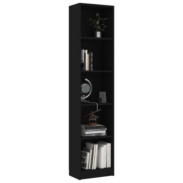 vidaXL B&uuml;cherregal 5 F&auml;cher Schwarz 40x24x175 cm Holzwerkstoff
