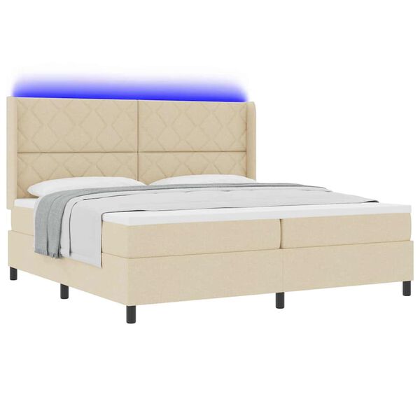 vidaXL LED Boxspringbett mit Matratze Creme 200 x 200 cm Stoff