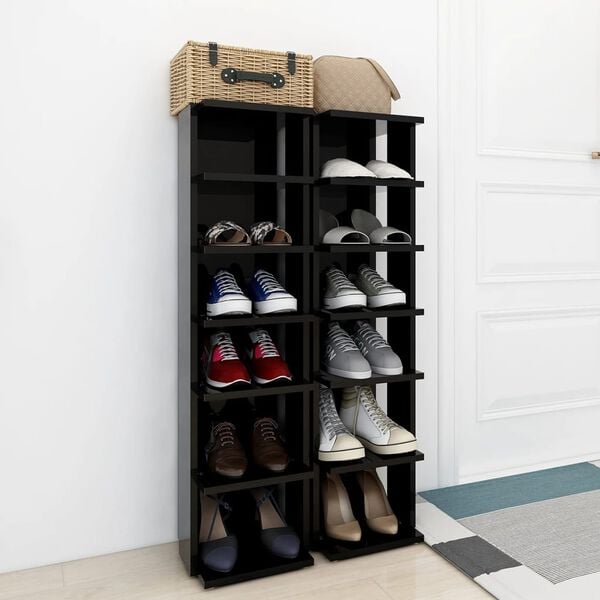 vidaXL Schuhschr&auml;nke 2 Stk. Hochglanz-Schwarz 27,5x27x102 cm