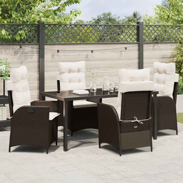 vidaXL Garten Essgruppe mit Kissen 5 pcs Braun Poly-Rattan