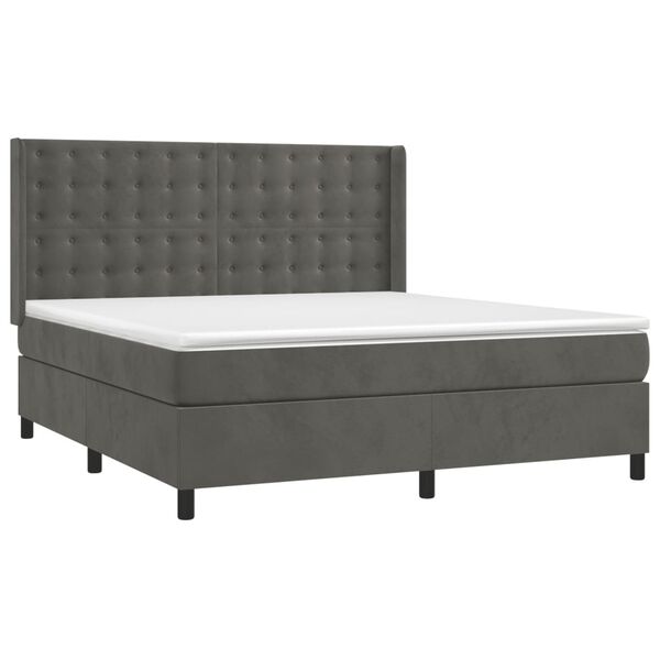 vidaXL Boxspringbett mit Matratze & LED Dunkelgrau 180x200 cm Samt