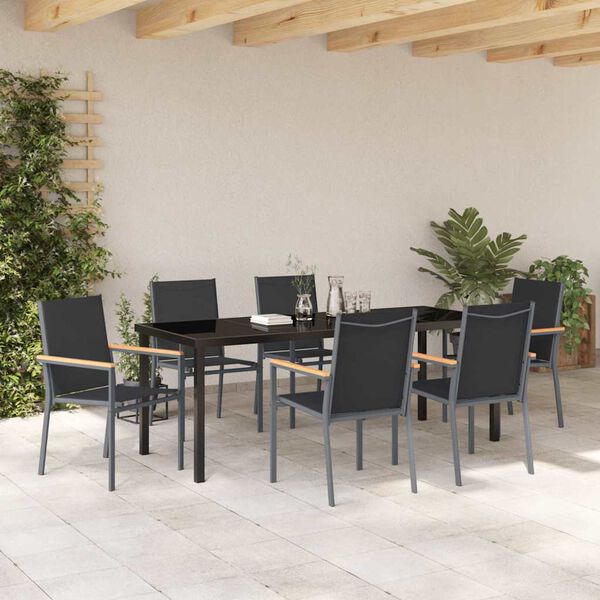 vidaXL Garten Essgruppe 7 pcs Schwarz Pulverbeschichteter Stahl